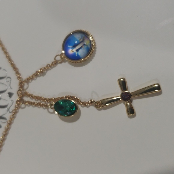 Elegant Gold tone w/ Drop Cross Charms Colorful Stones - Women's Fashion Jewelry - Picture 7 of 9